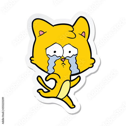 sticker of a cartoon crying cat