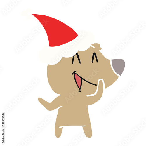 laughing bear flat color illustration of a wearing santa hat