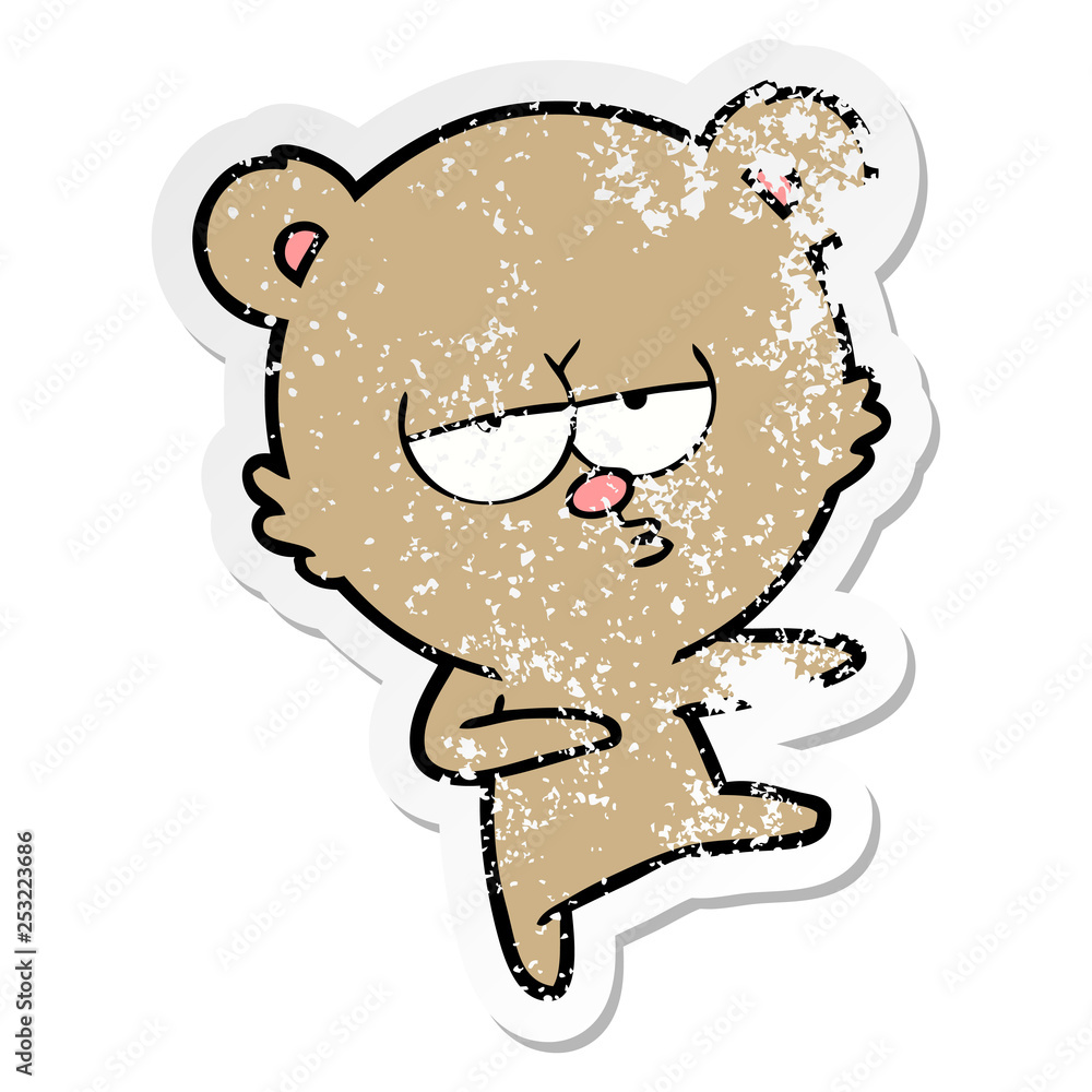 distressed sticker of a bored bear cartoon dancing distressed sticker of a bored bear cartoon dancing