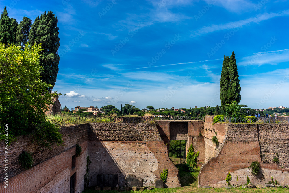 The ancient ruins at the Roman Forum, Palatine hill in Rome