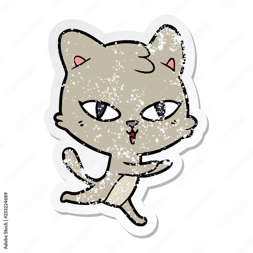 distressed sticker of a cartoon cat distressed sticker of a cartoon cat