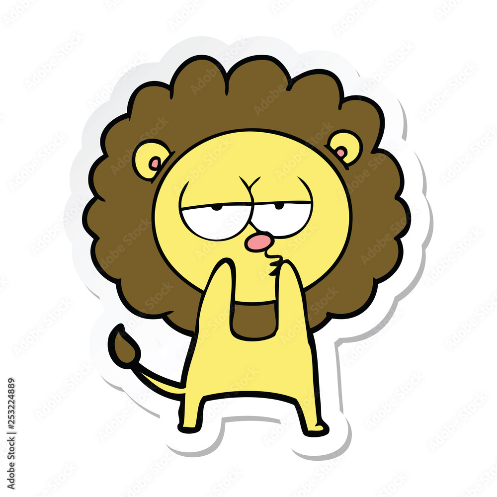 sticker of a cartoon tired lion sticker of a cartoon tired lion