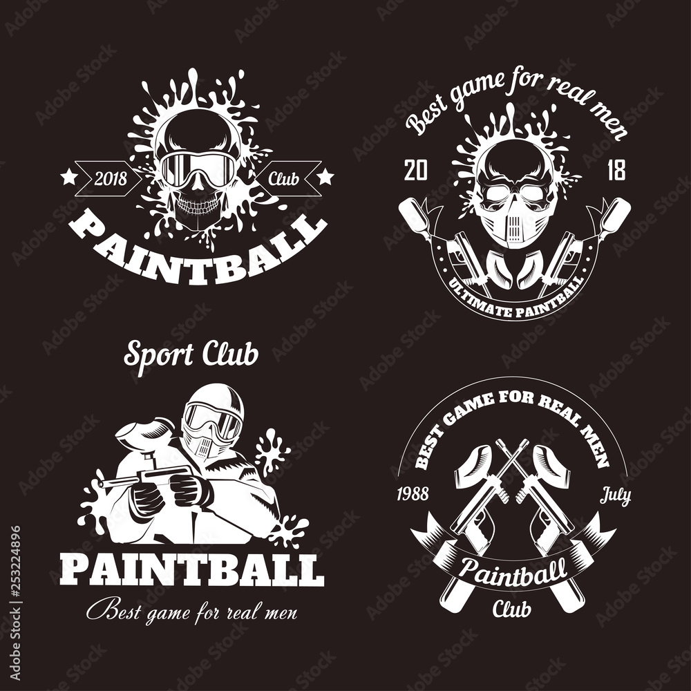 Fototapeta premium Paintball game sport club logo templates of gamer shooting target or paint ball gun