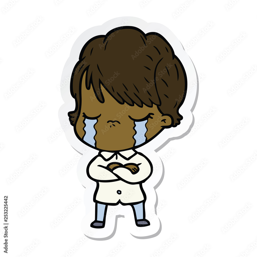 sticker of a cartoon woman crying sticker of a cartoon woman crying
