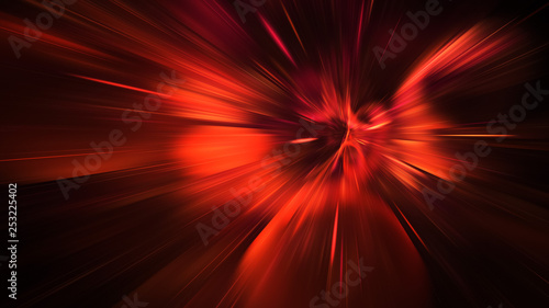 Abstract holiday background with blurred orange rays and sparkles. Fantastic light effect. Digital fractal art. 3d rendering.
