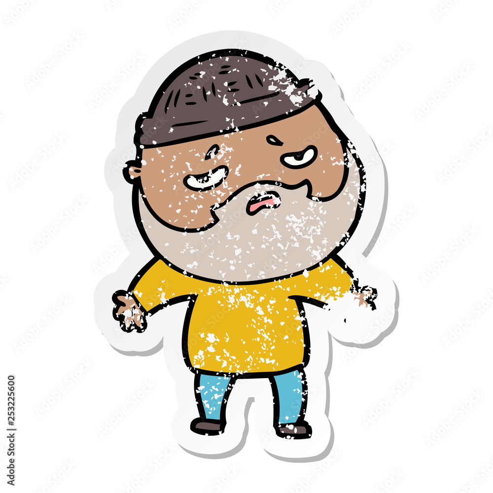 Obraz premium distressed sticker of a cartoon worried man with beard