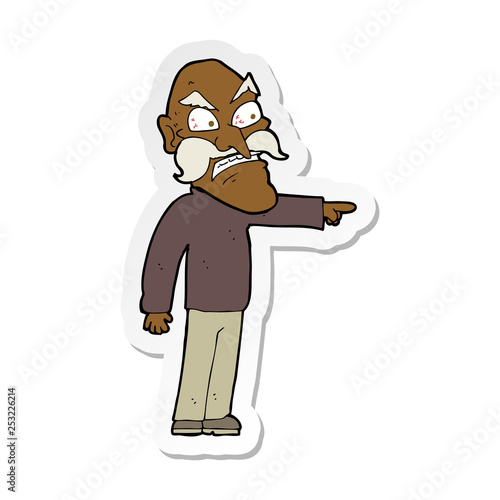 sticker of a cartoon furious old man