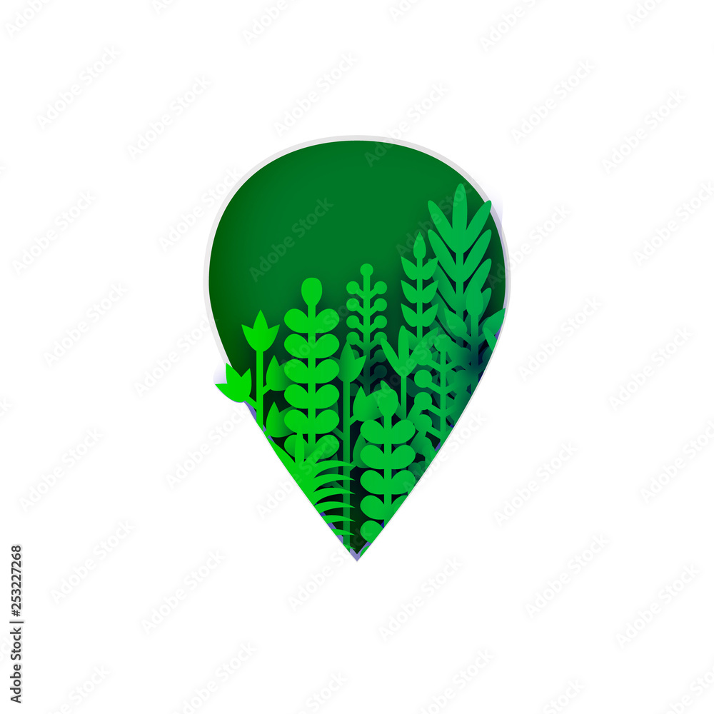 Leaf shape. Paper cut decor with green tropical flowers and leaves. Origami floral bouquet. Leaf shape. Paper cut decor with green tropical flowers and leaves. Origami floral bouquet.