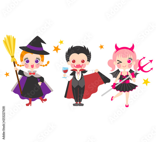 仮装した子供たちのイラストセット