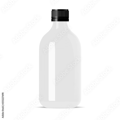 Pharmacy bottle for medical products, vape e liquid, oil, serum and essence. White glass cosmetic bottle mockup. High quality eps10 vector illustration.
