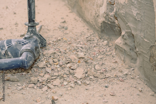 Drill Puncher. Punch hole. Tool for slotting. Punch on the floor.