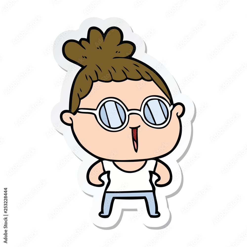 sticker of a cartoon tough woman wearing spectacles