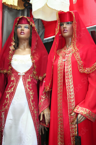 Photography mannequin wearing scarf and caftan