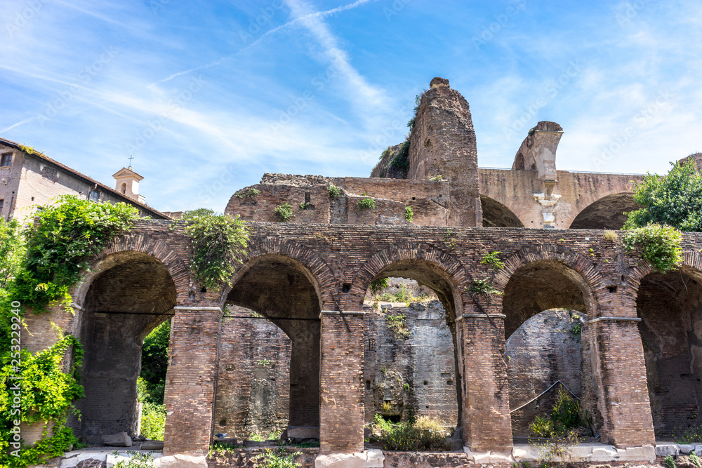 The ancient ruins at the Roman Forum, Palatine hill in Rome