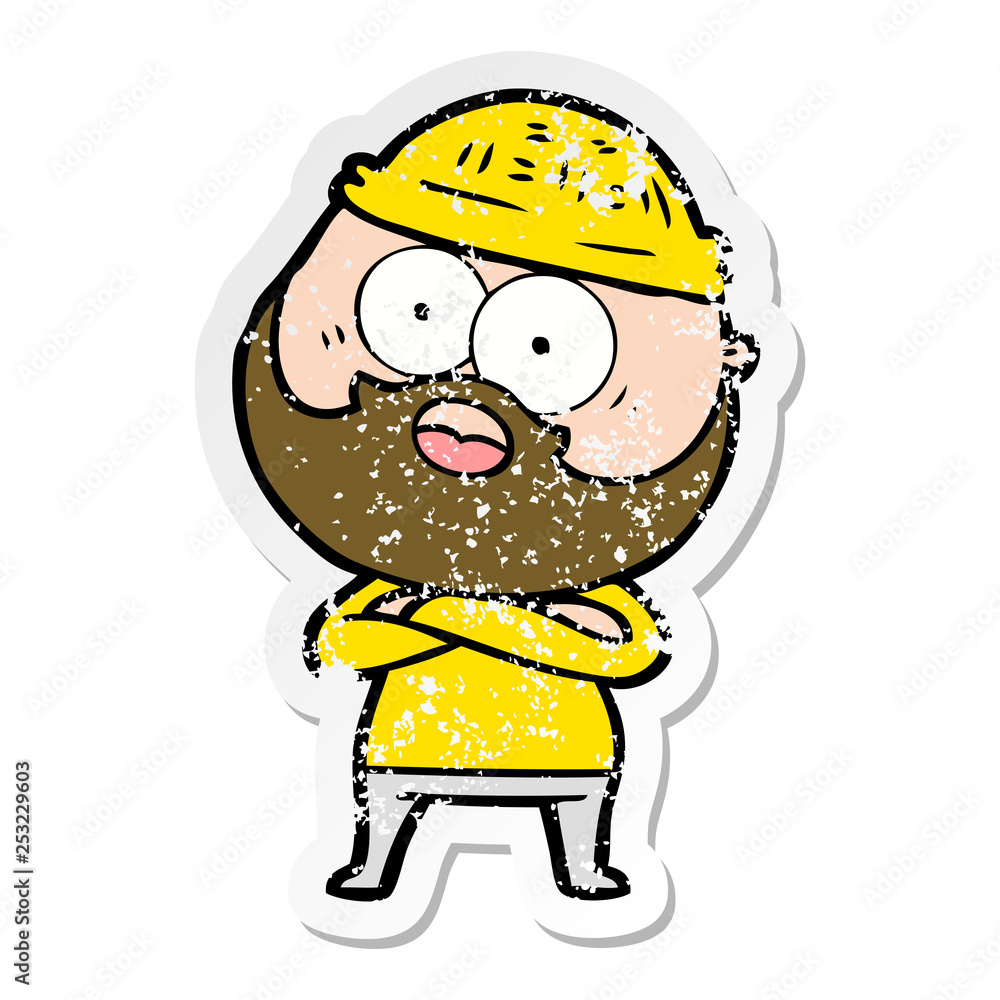 distressed sticker of a cartoon surprised bearded man distressed sticker of a cartoon surprised bearded man