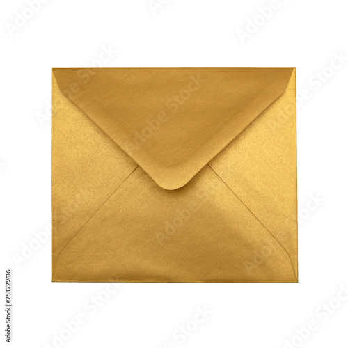 Golden paper envelope isolated on white background