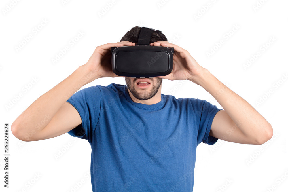 Man experiencing virtual reality. Man experiencing virtual reality.