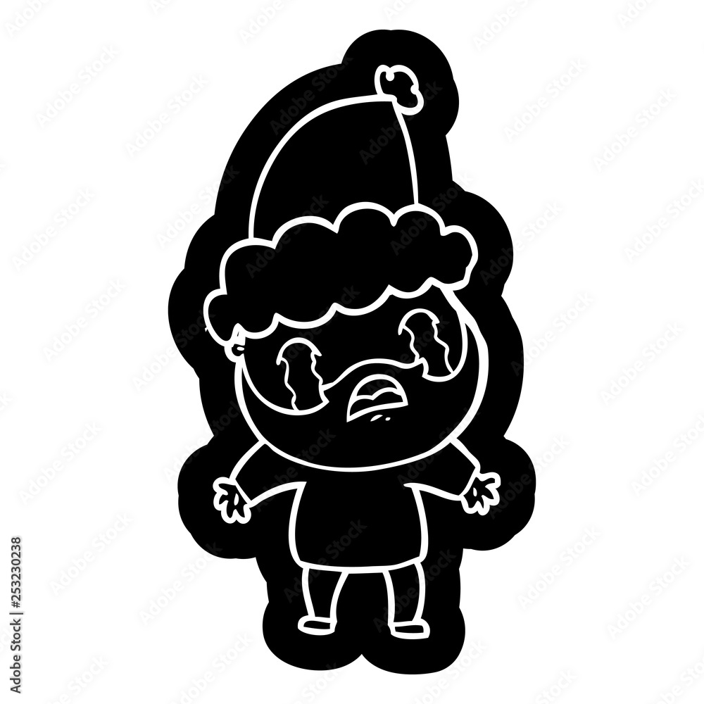 cartoon icon of a bearded man crying wearing santa hat cartoon icon of a bearded man crying wearing santa hat