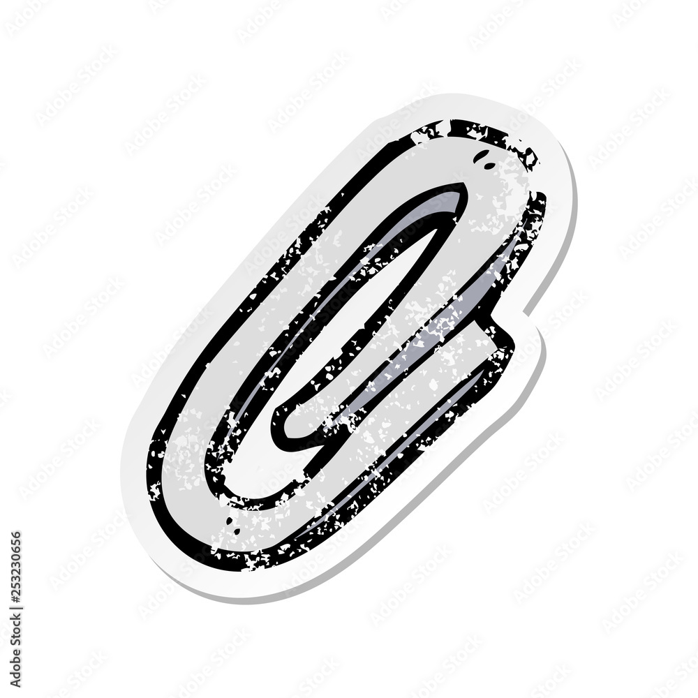 retro distressed sticker of a cartoon paperclip