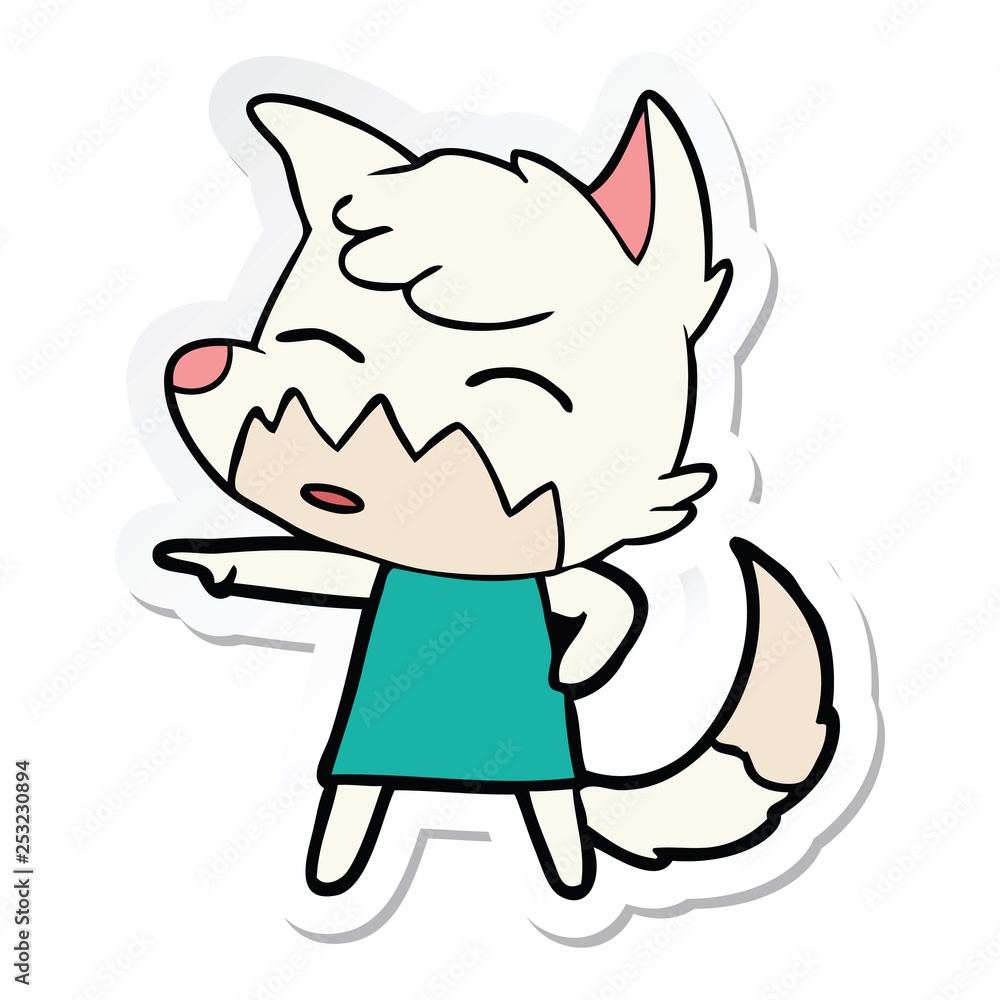 sticker of a cartoon fox in dress pointing sticker of a cartoon fox in dress pointing