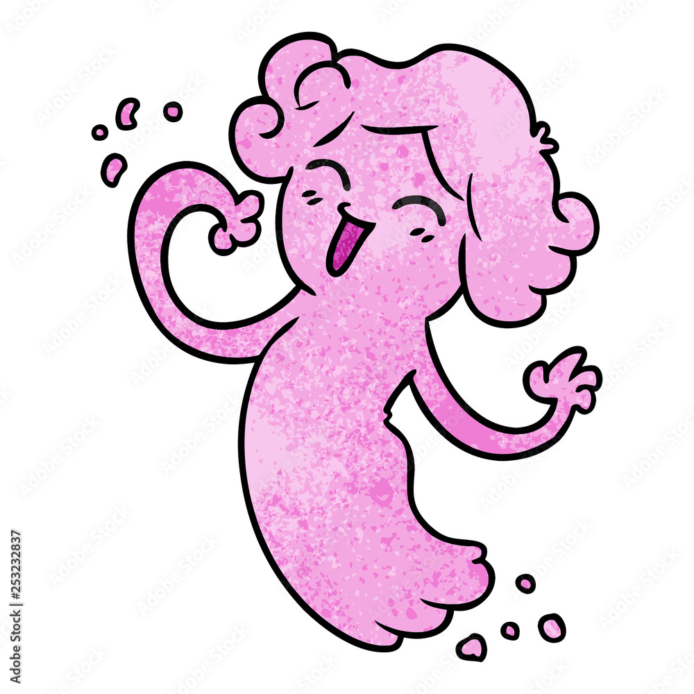 textured cartoon doodle of a happy pink ghost textured cartoon doodle of a happy pink ghost