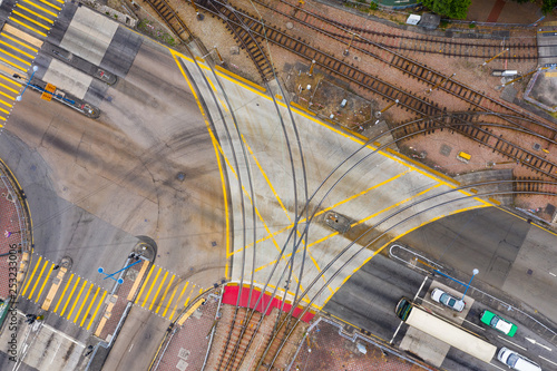 Top down view of light rail track photo