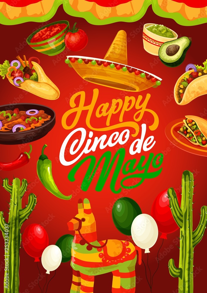 Cinco de Mayo Mexican fiesta food and pinata Cinco de Mayo Mexican fiesta food and pinata