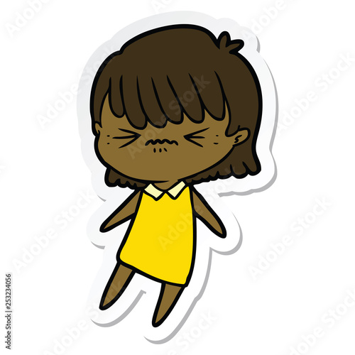 sticker of a annoyed cartoon girl