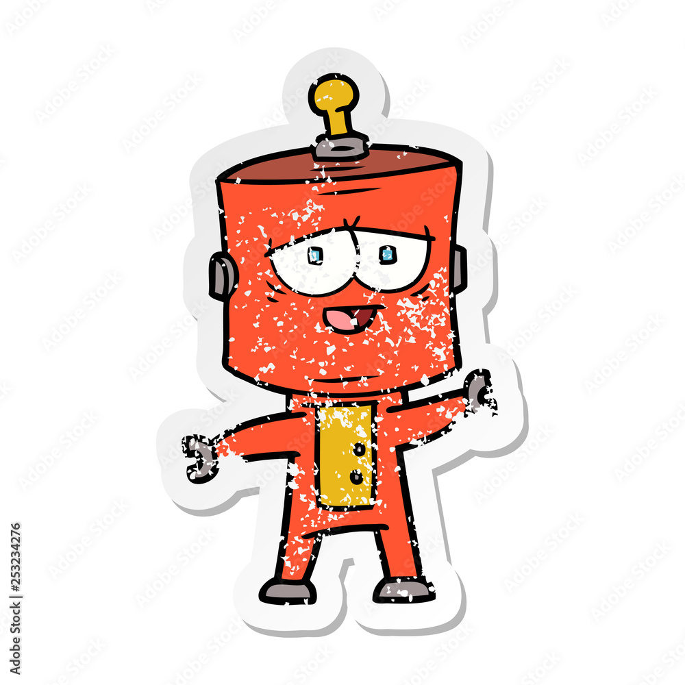distressed sticker of a cartoon robot distressed sticker of a cartoon robot