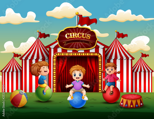 Cartoon children having fun on the amusement