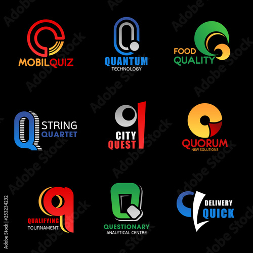 Q letter business icons design and font isolated