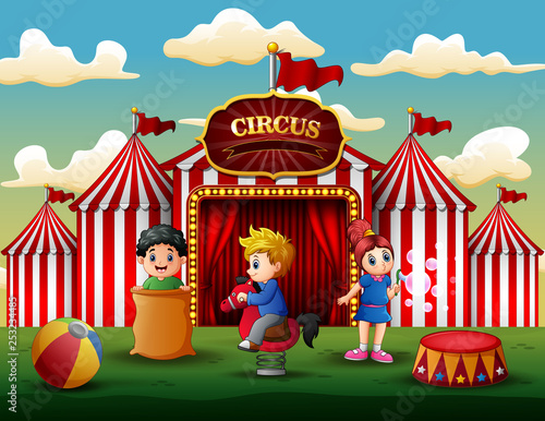 Cartoon children having fun on the amusement