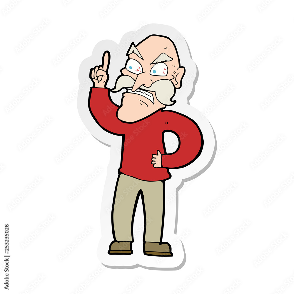 sticker of a cartoon old man laying down rules