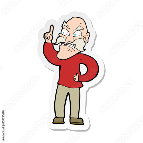 sticker of a cartoon old man laying down rules