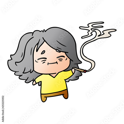 gradient cartoon of cute kawaii old woman