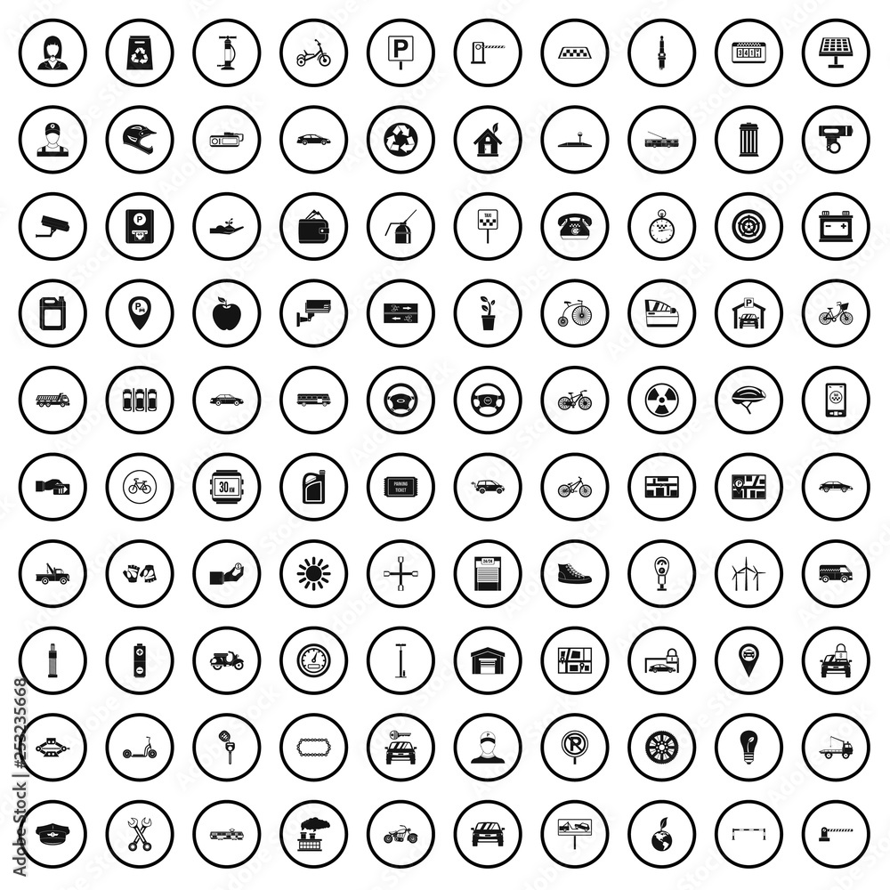 100 parking icons set in simple style for any design vector illustration