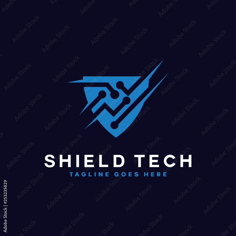Blue Shield Technology Logo Symbol Design Inspiration