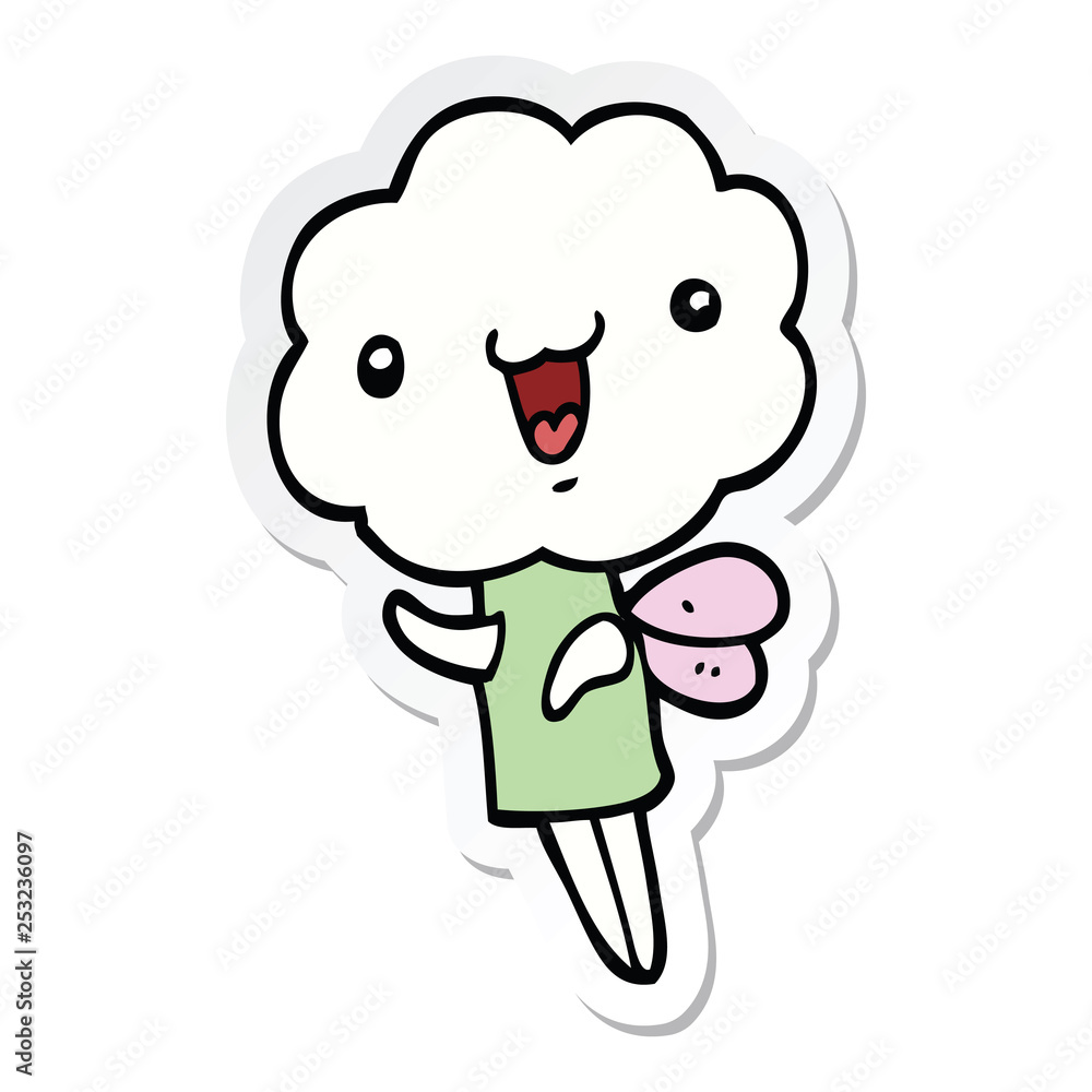 sticker of a cute cartoon cloud head creature sticker of a cute cartoon cloud head creature