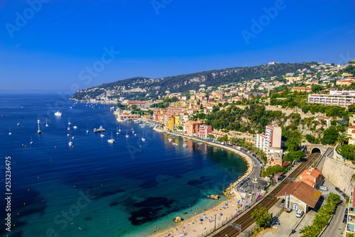 Beach with boats Beausoleil, Nice, Nizza, Alpes-Maritimes, Provence-Alpes-Cote d'Azur, Cote d'Azur, French Riviera, France