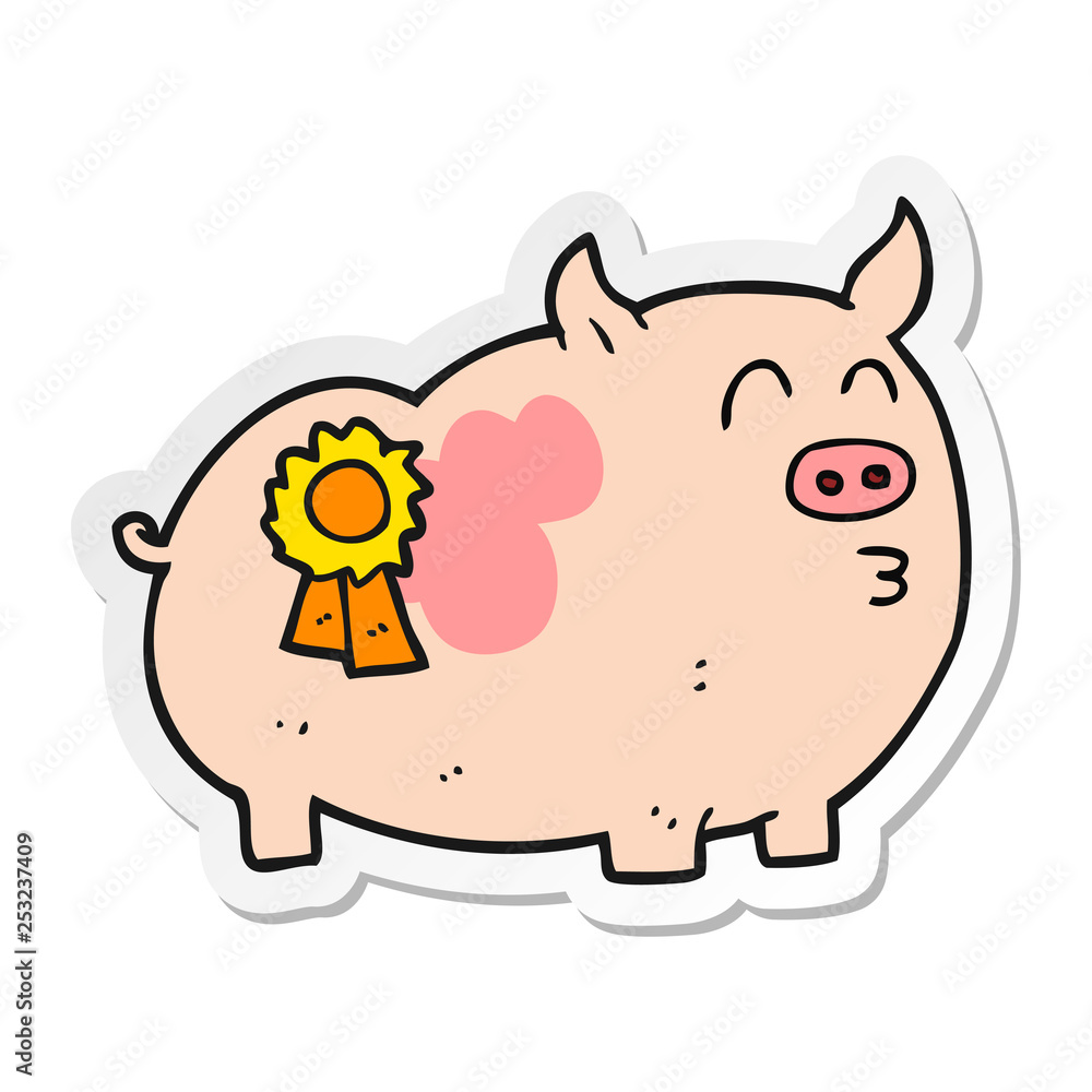 sticker of a cartoon prize winning pig sticker of a cartoon prize winning pig