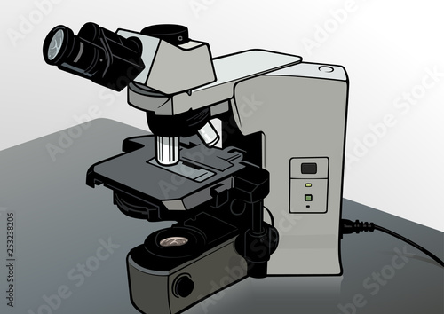 Microscope at Laboratory Desk - Modern Illustration for Science or Medical Graphic Design, Vector