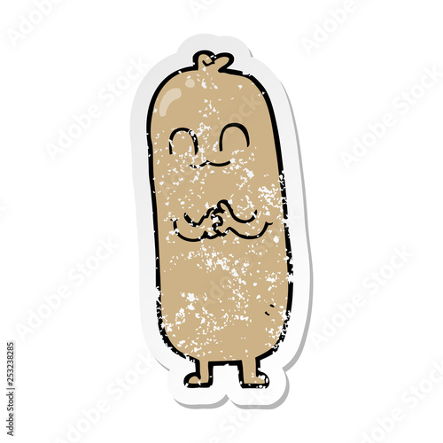 distressed sticker of a cartoon sausage