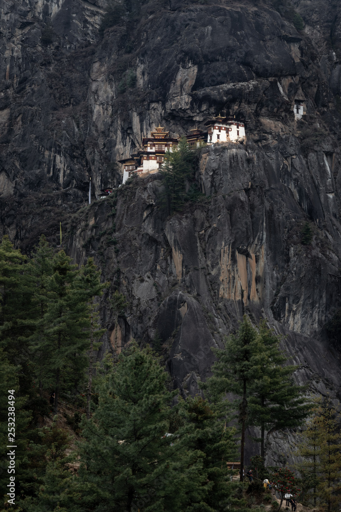 The famous Tiger's Nest monastery of Paro Taktsang at sunset in Bhutan