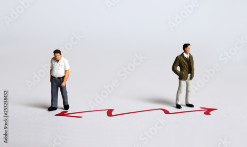 The concept of intergenerational conflict. Miniature people.