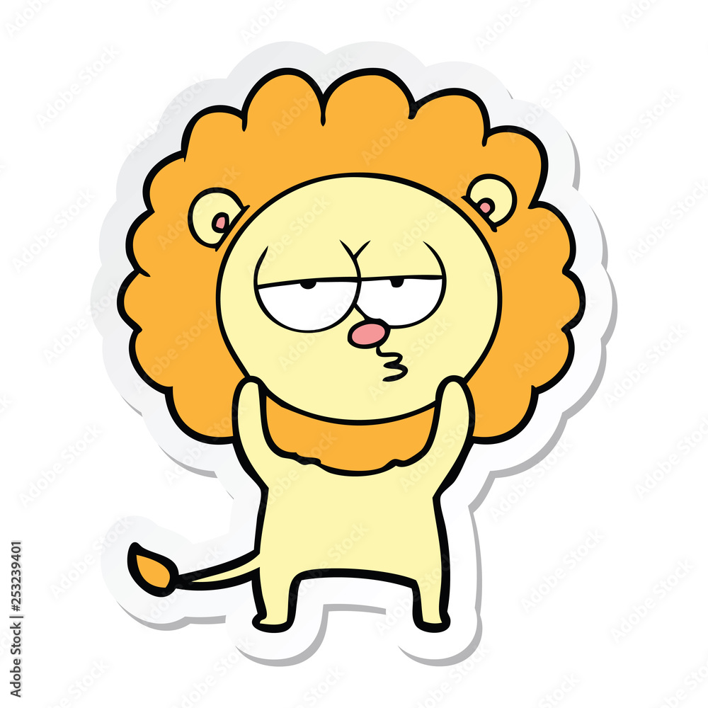 sticker of a cartoon bored lion sticker of a cartoon bored lion