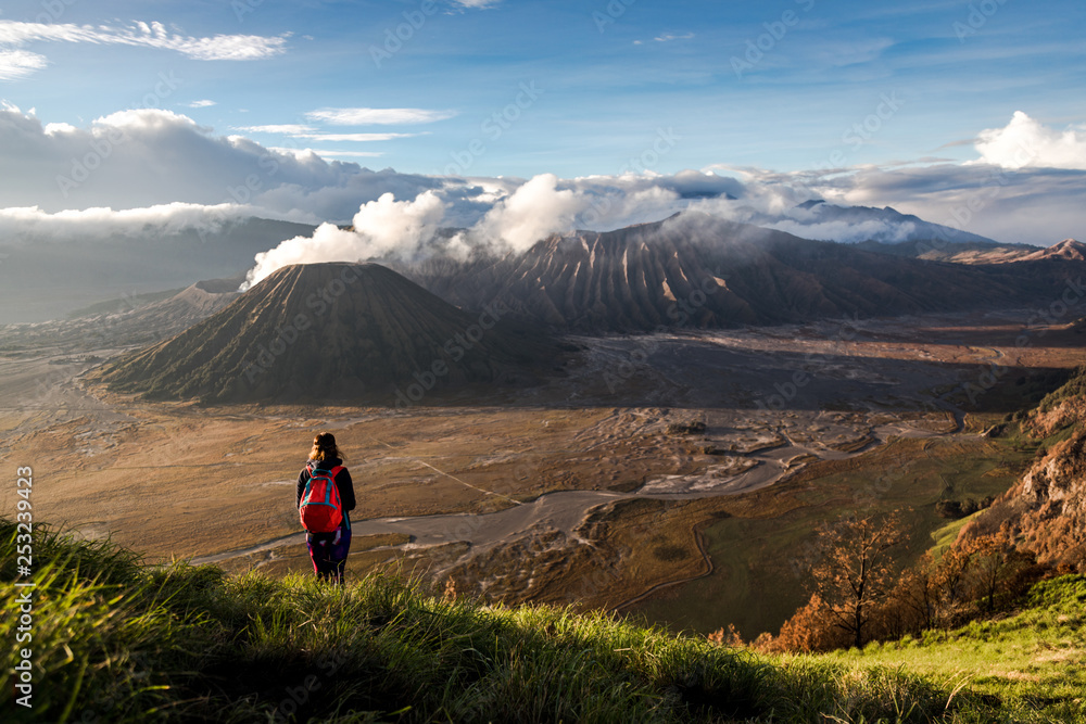 Beautiful sunrise from mount bromo viewpoint with shining bright colours