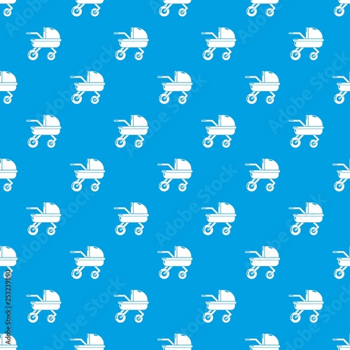 Baby carriage family pattern vector seamless blue repeat for any use