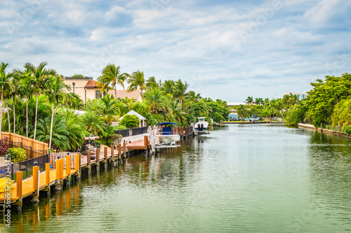 Beautiful view of a city canal in Fort Lauderdale, Florida