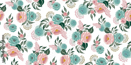  Vector illustration of a seamless floral pattern with spring flowers. Lovely floral background in sweet colors 