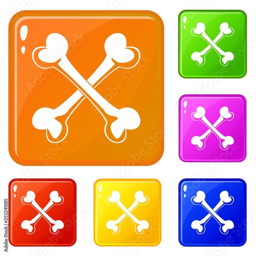 Bone icons set collection vector 6 color isolated on white background